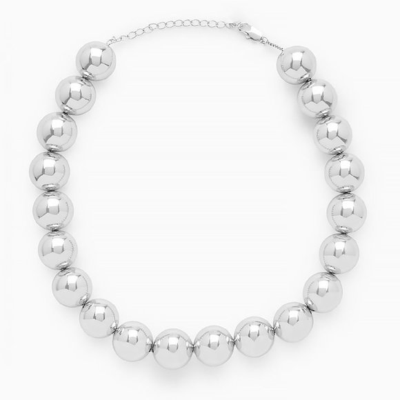 Real Sterling Silver Chunky Beaded Ball Necklace, Stamped 925 Italy Gift For Her - Picture 1 of 5